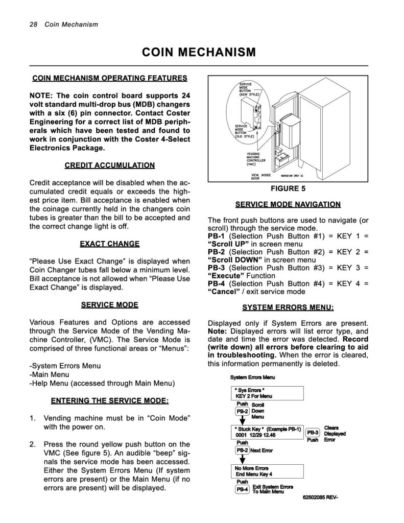 Bulk Water & In Aisle- Coin Mech & Vending Machine Controller Error Codes