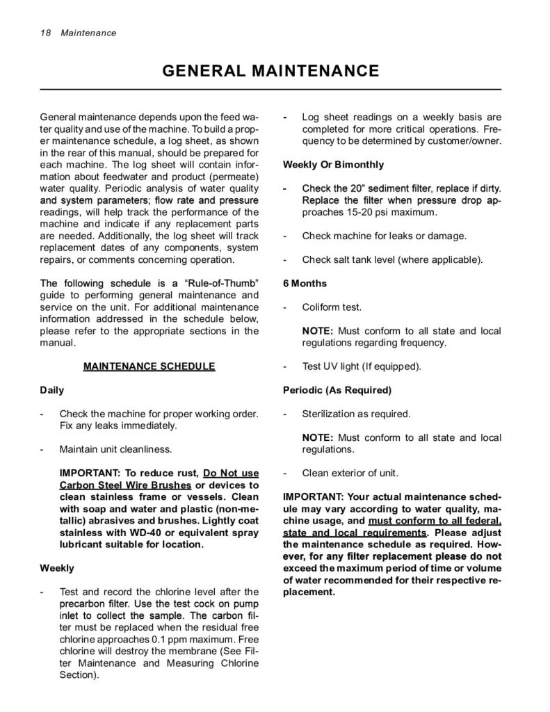 Commercial Wall Mount RO System- General Maintenance