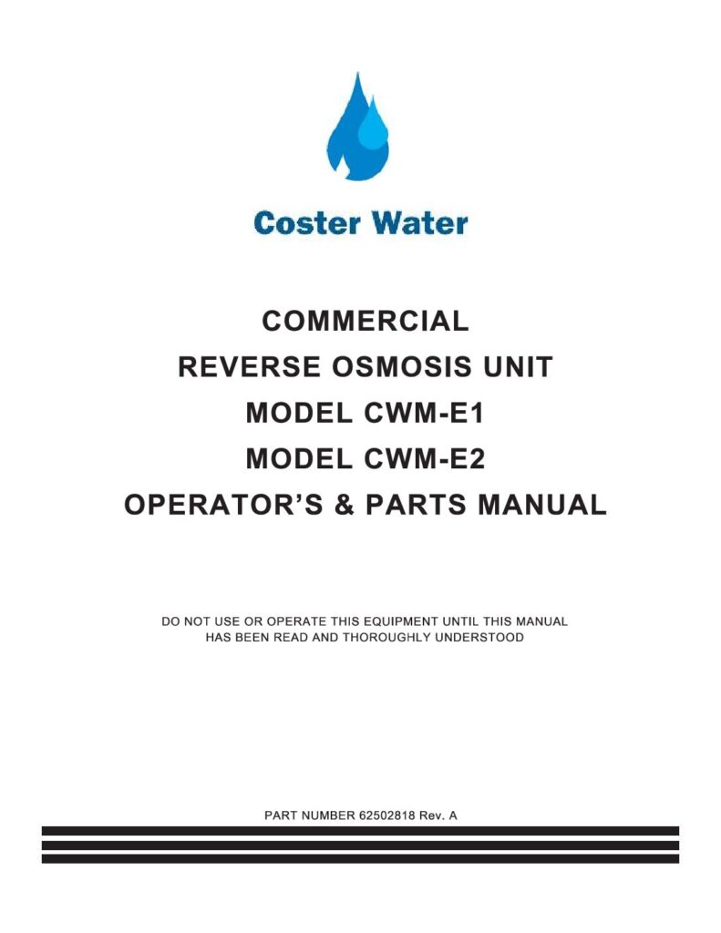 Commercial Wall Mount RO System- Operator's & Parts Manual